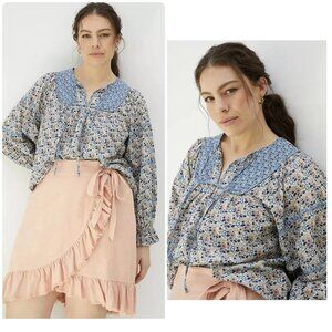 Anthropologie Othilia Laura Peasant Floral Top Women Medium Ballon Sleeve Prairi